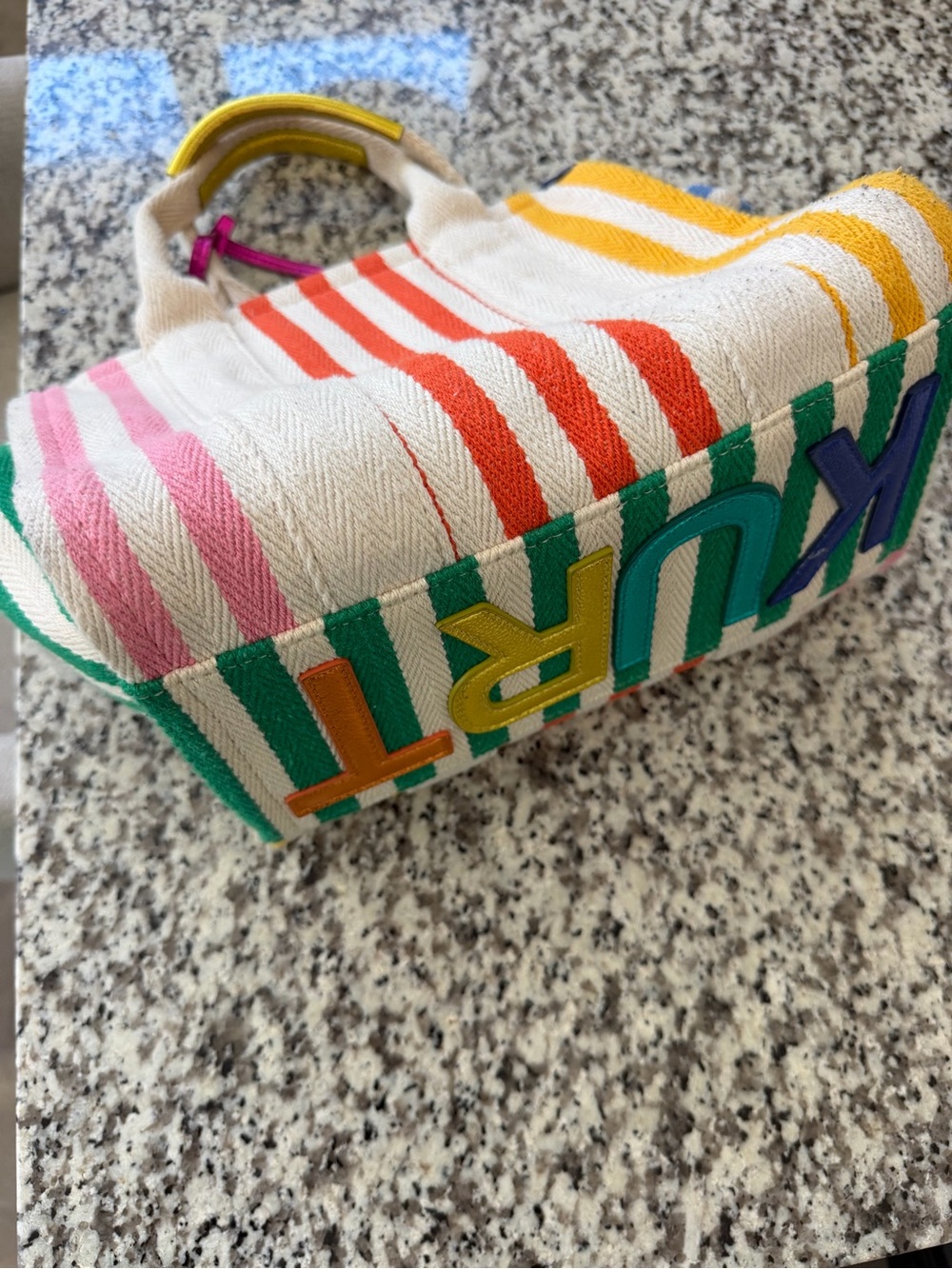 Kurt Geiger Striped Canvas Tote with Pink, Orange, Yellow Accents - Picture 7 of 8